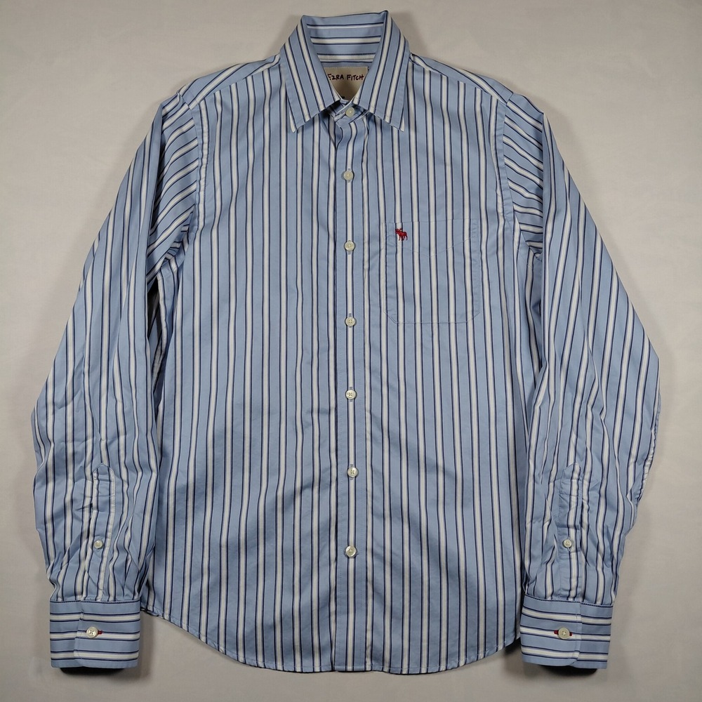 Ezra Fitch Abercrombie & Fitch Mens Large Blue Striped Long Sleeve Button Down - Picture 4 of 12